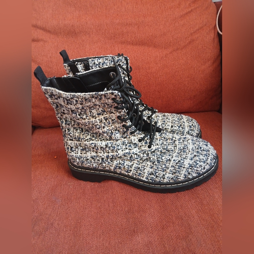 Torrid Black and White Tweed Moto Boots